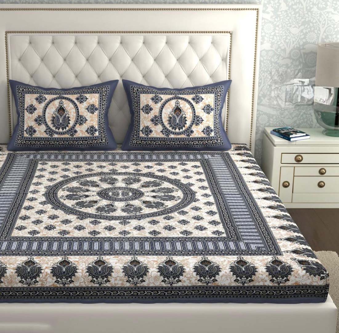 Cotton (90x100 Inch) Double Size Bedsheet With 2 Pillow Cover in Multicolor Image 2