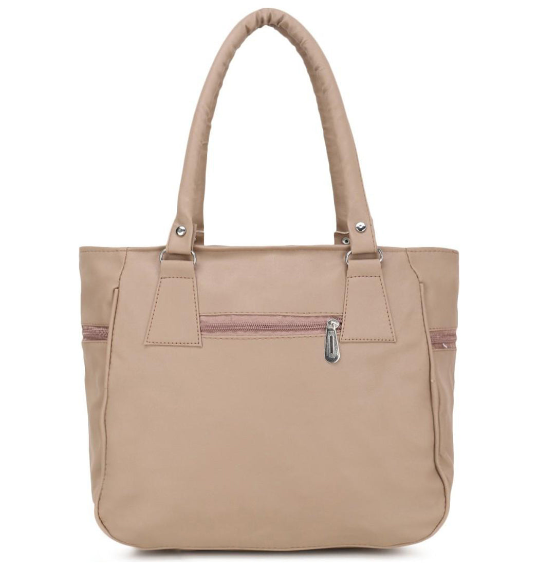 Handbag For Women And Girls Stylish Beige PU Leather Bag Image 3