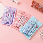 7 Pcs Purple Kawaii School Supplies Set With Ballpoint Pens Highlighter Ruler Correction Tape And Cutter Image 4