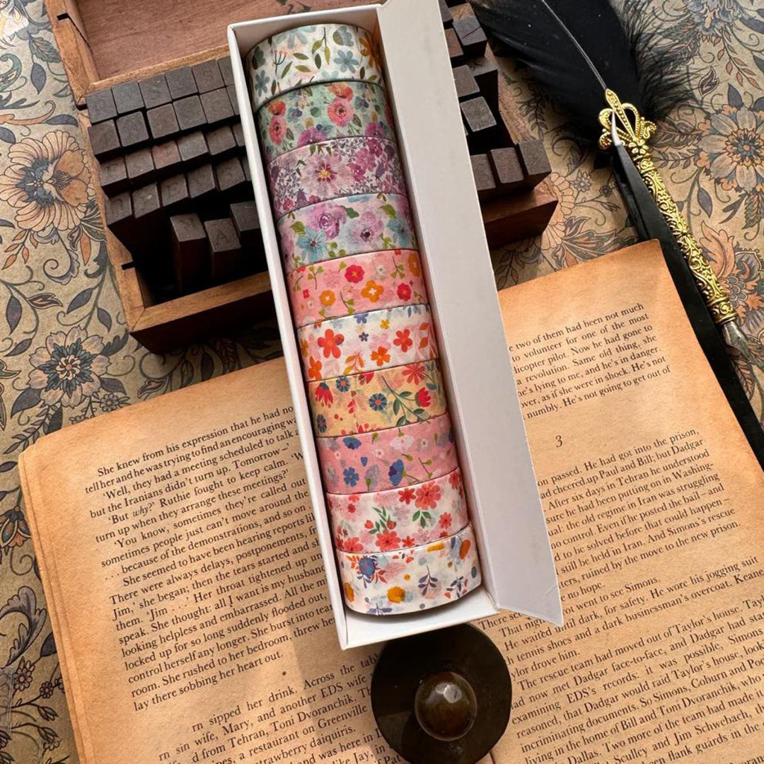 10 Rolls Washi Tape Set Star And Floral Design Masking Tape 15Mm Wide Nostalgic Style Decor Colorful Tapes For Diy Craft Bullet Journal Planners Scrapbooking Image 2