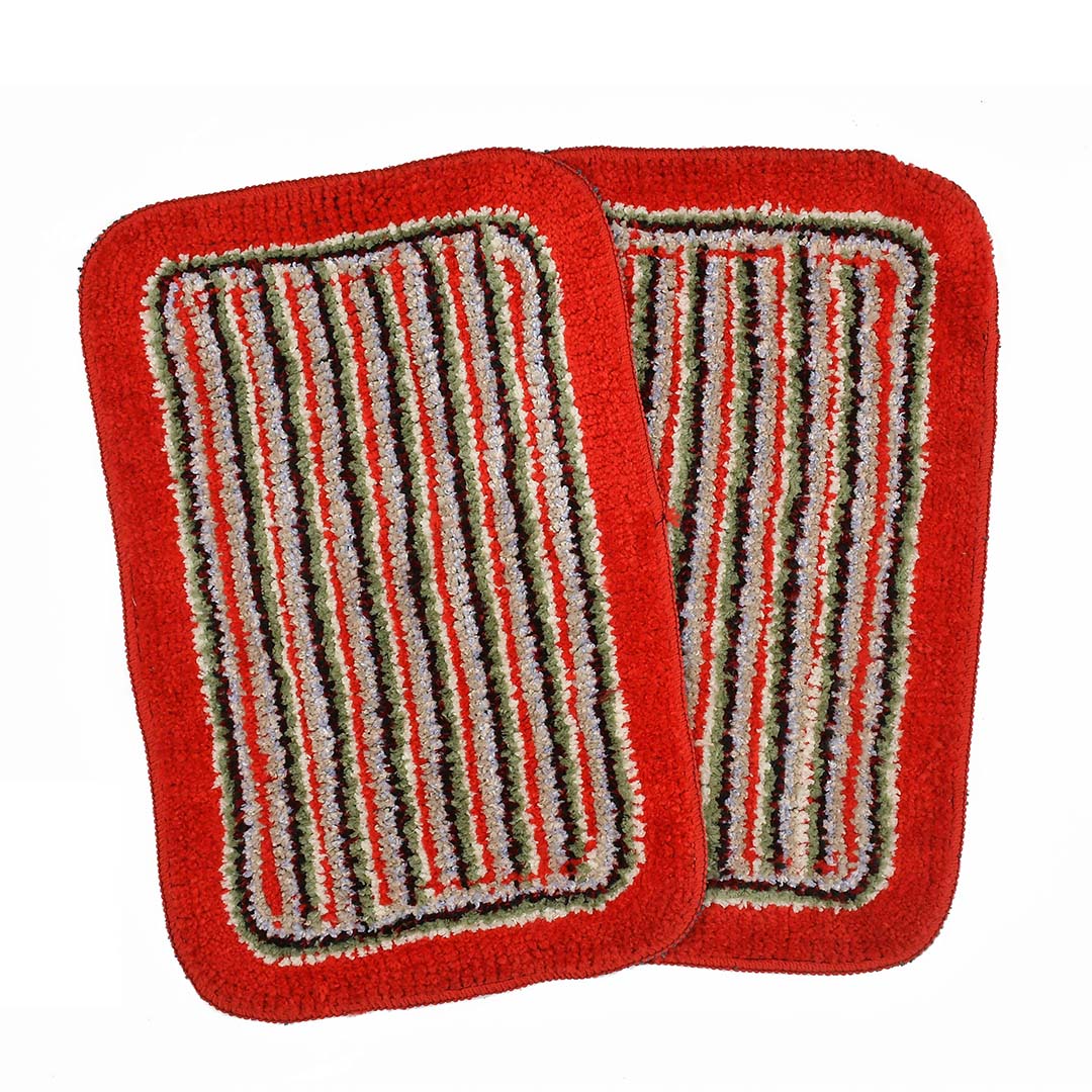 Microfiber Anti-Slip Doormat for Home & Bathroom Entrance Red Rectangular Mat (40x60 cm) 2 Pcs Image 1