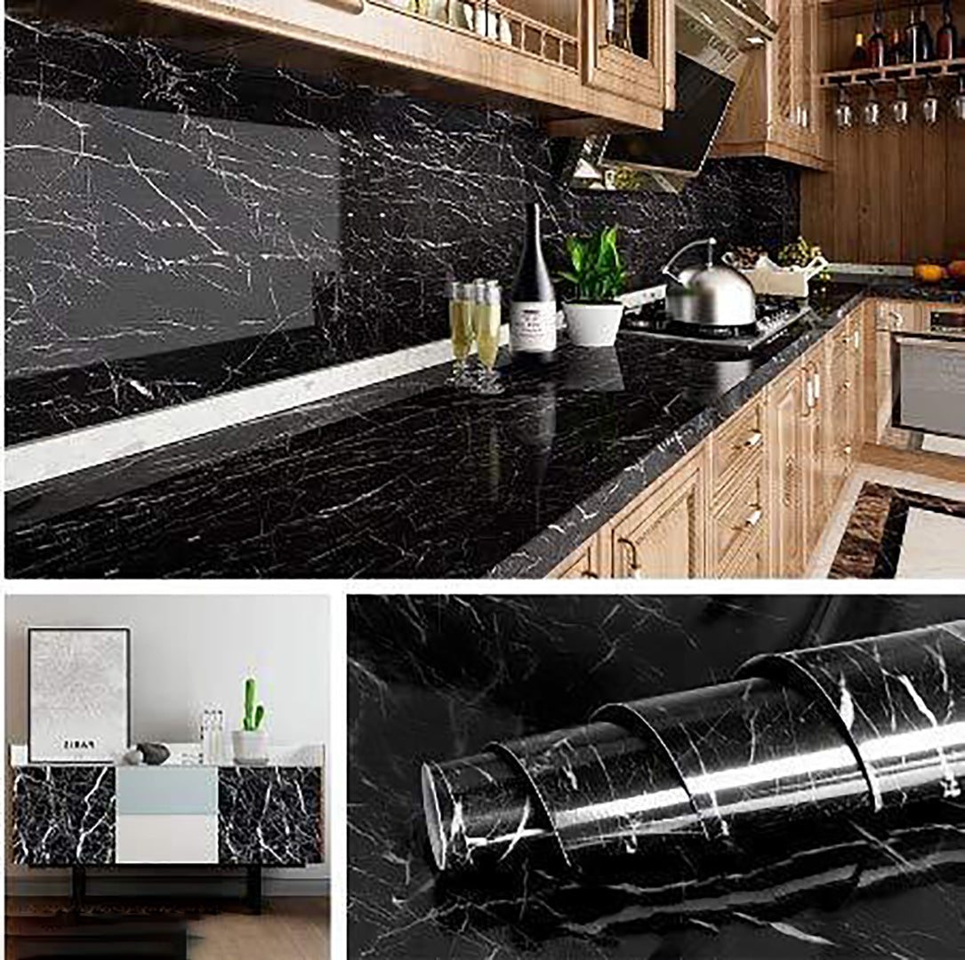 Black Marble Sticker For Kitchen Countertops Waterproof Black Marble Wallpaper Self Adhesive And Removable Marble Paper For Kitchen Bathroom Cabinet Furniture 60x200 Cm Image 1