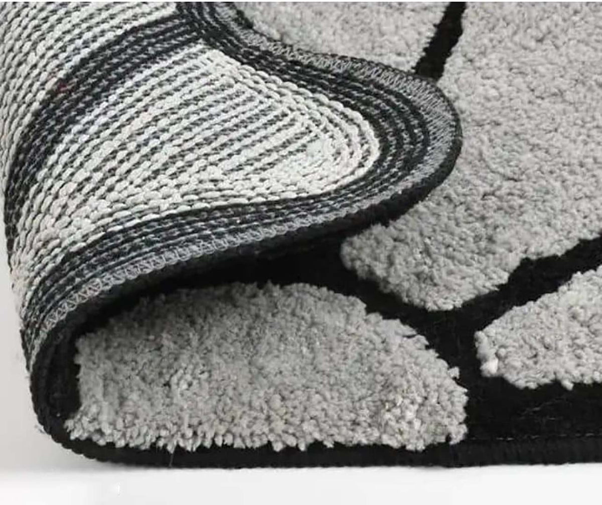Microfiber Anti-Slip Doormat for Home & Bathroom Entrance Black & White Semi Circle Mat (40x60 cm) Image 2