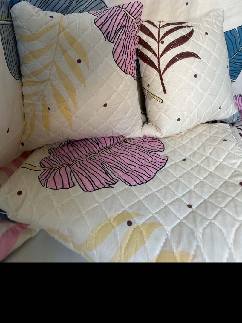 Quilted Fabric (90x90 Inch) Double Size Bedsheet With 2 Pillow Cover in Multicolor Image 1