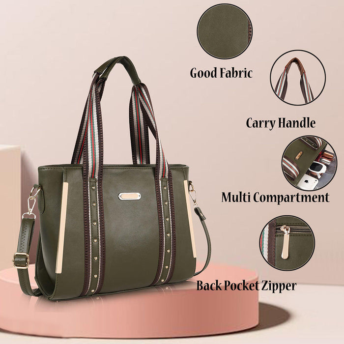 Handbag For Women And Girls Stylish Green PU Leather Bag Image 1