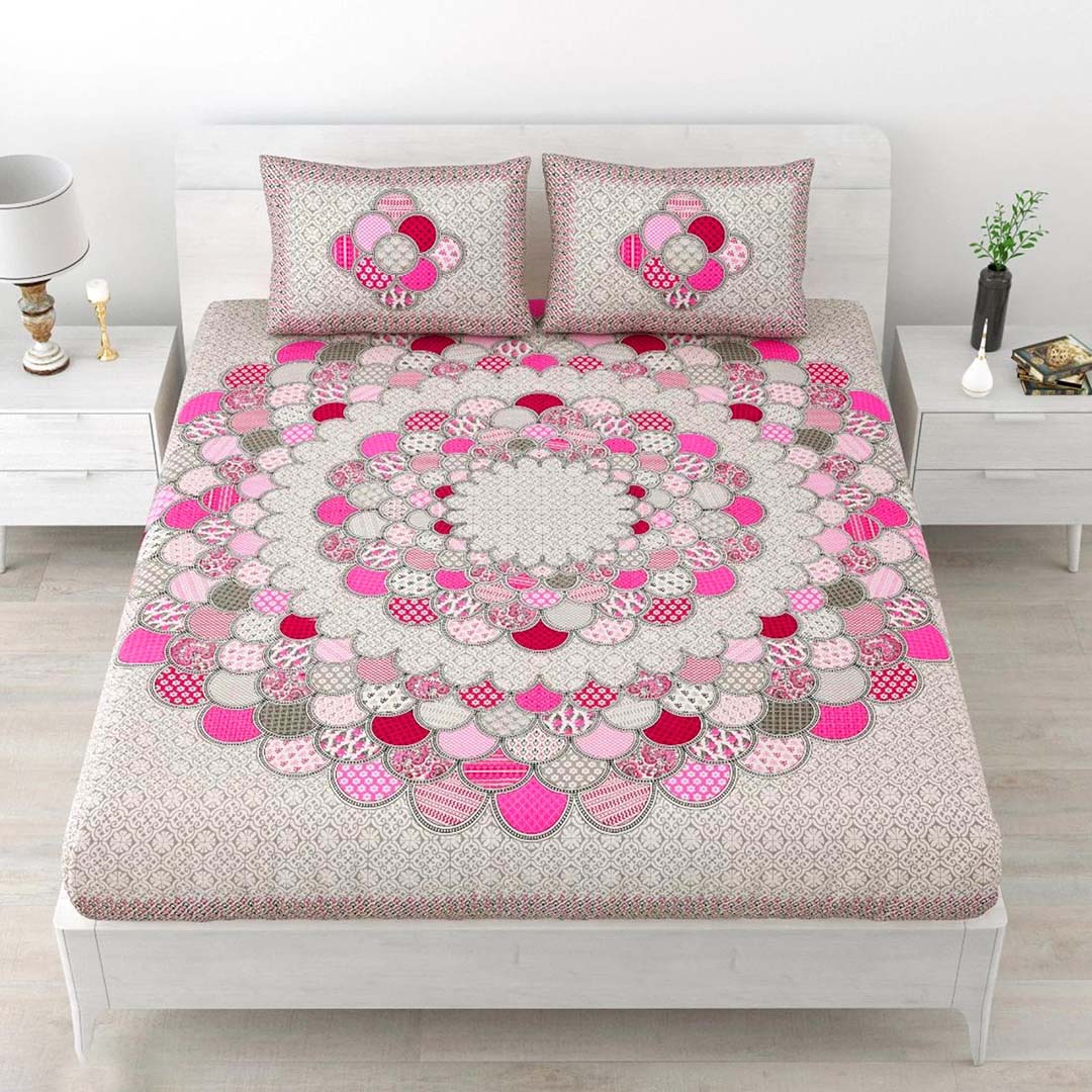 Cotton (90x100 Inch) Double Size Bedsheet With 2 Pillow Cover in Multicolor Image 3