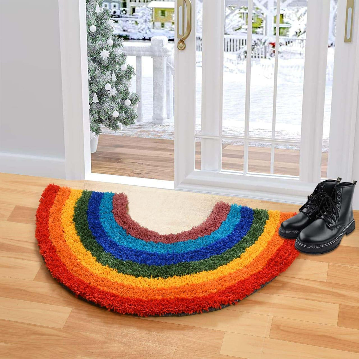 Microfiber Anti-Slip Doormat for Home & Bathroom Entrance Multicolor Semi Circle Mat (40x60 cm) Image 1