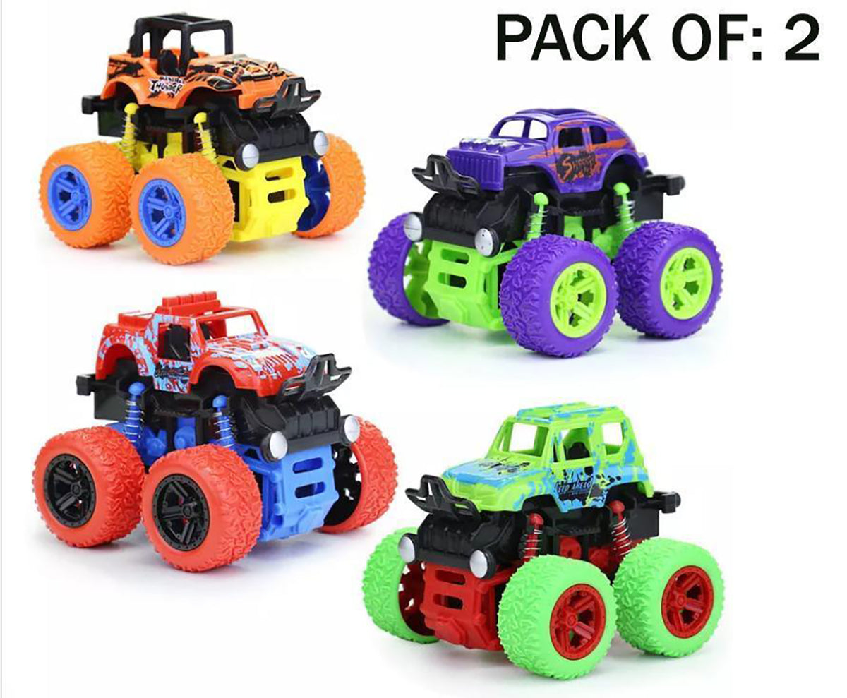2 Monster Truck Friction Powered Cars Toys 360 Degree Stunt Image 1