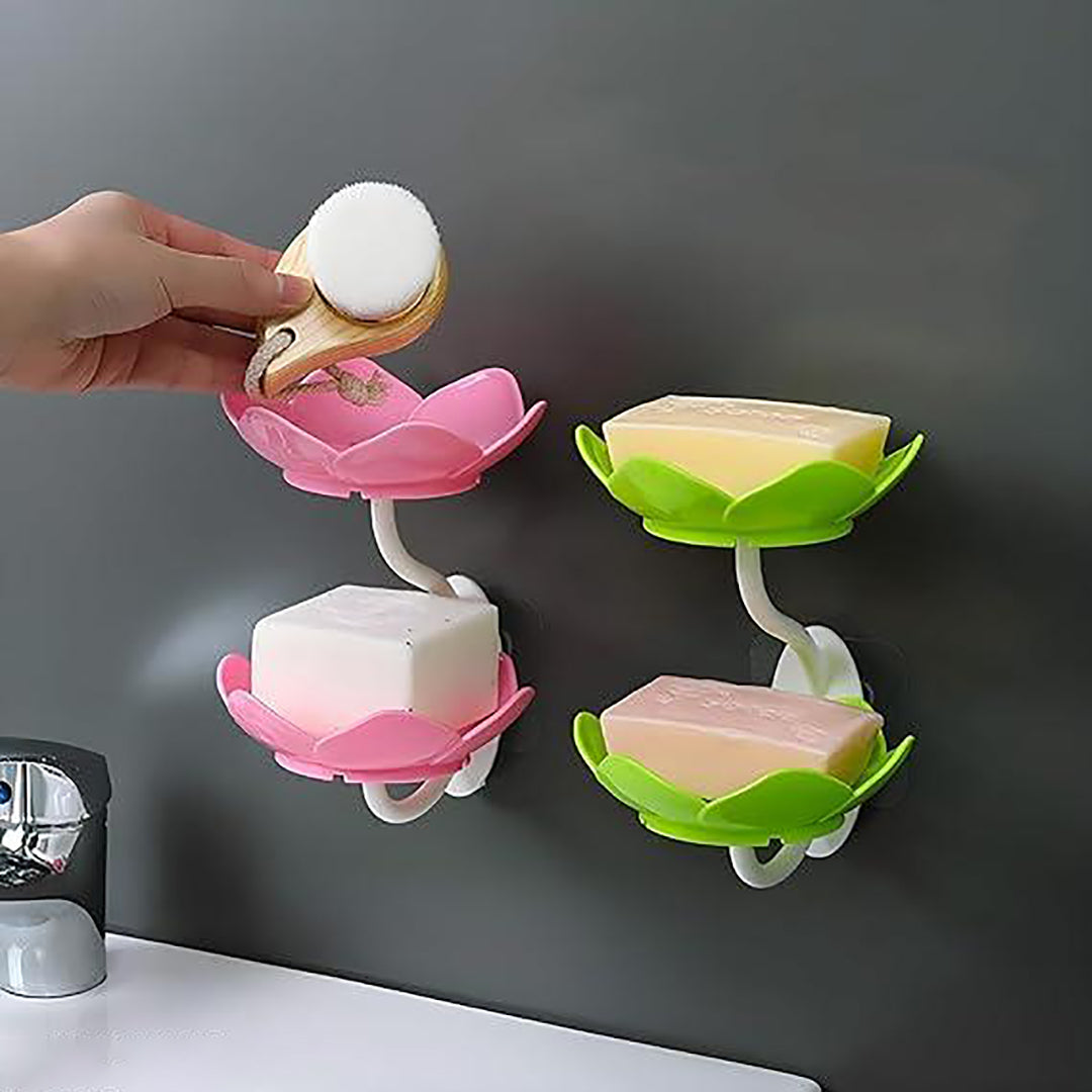 Wall Mounted Double Layer Soap Dish Holder Flower Design Sabundani With Magic Sticker Self Adhesive Sponge Soap Rack For Kitchen Bathroom Image 4