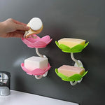 Wall Mounted Double Layer Soap Dish Holder Flower Design Sabundani With Magic Sticker Self Adhesive Sponge Soap Rack For Kitchen Bathroom Image 4