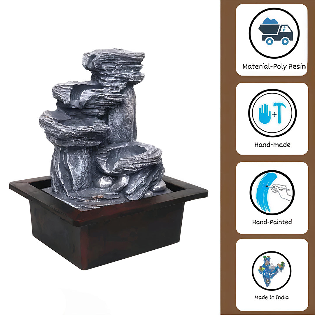 Day Creation Polyresin Tabletop Indoor Waterfall Fountain With Led Light For Home Decor Showpiece Fountain For Living Room Office Housewarming Gift Meditation Zen Water Fountain 213X167X26Cm Image 4
