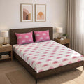 Cotton (78x72 Inch) Double Size Bedsheet With 2 Pillow Cover in white & Pink Color Image 1