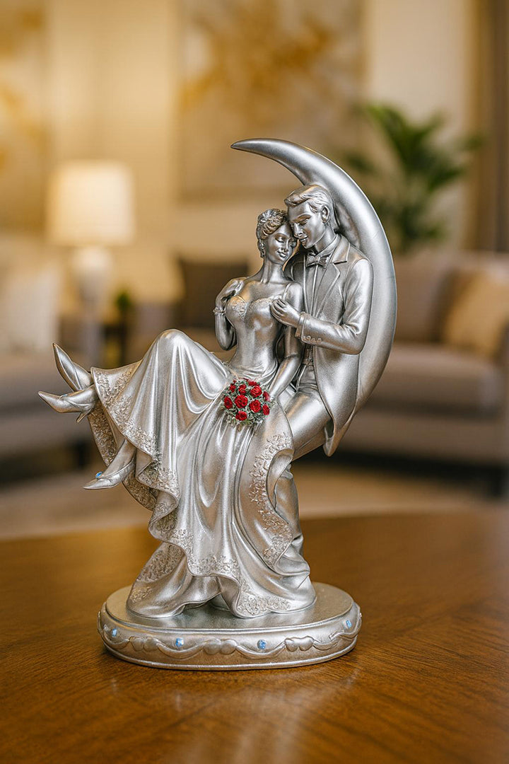 Goldiluxe Romantic Valentine Couple Statue Showpiece For Girlfriend Boyfriend Husband Wife Anniversary Valentines Day Gifts Decorative Showpiece 15 Cm Silver Image 4