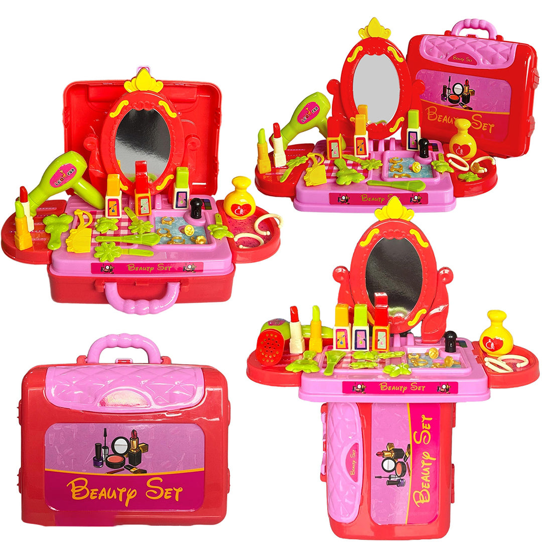 3 In 1 Beauty Set For Kids Girl Beauty With Suitcase Play Beauty Set Pink Image 2