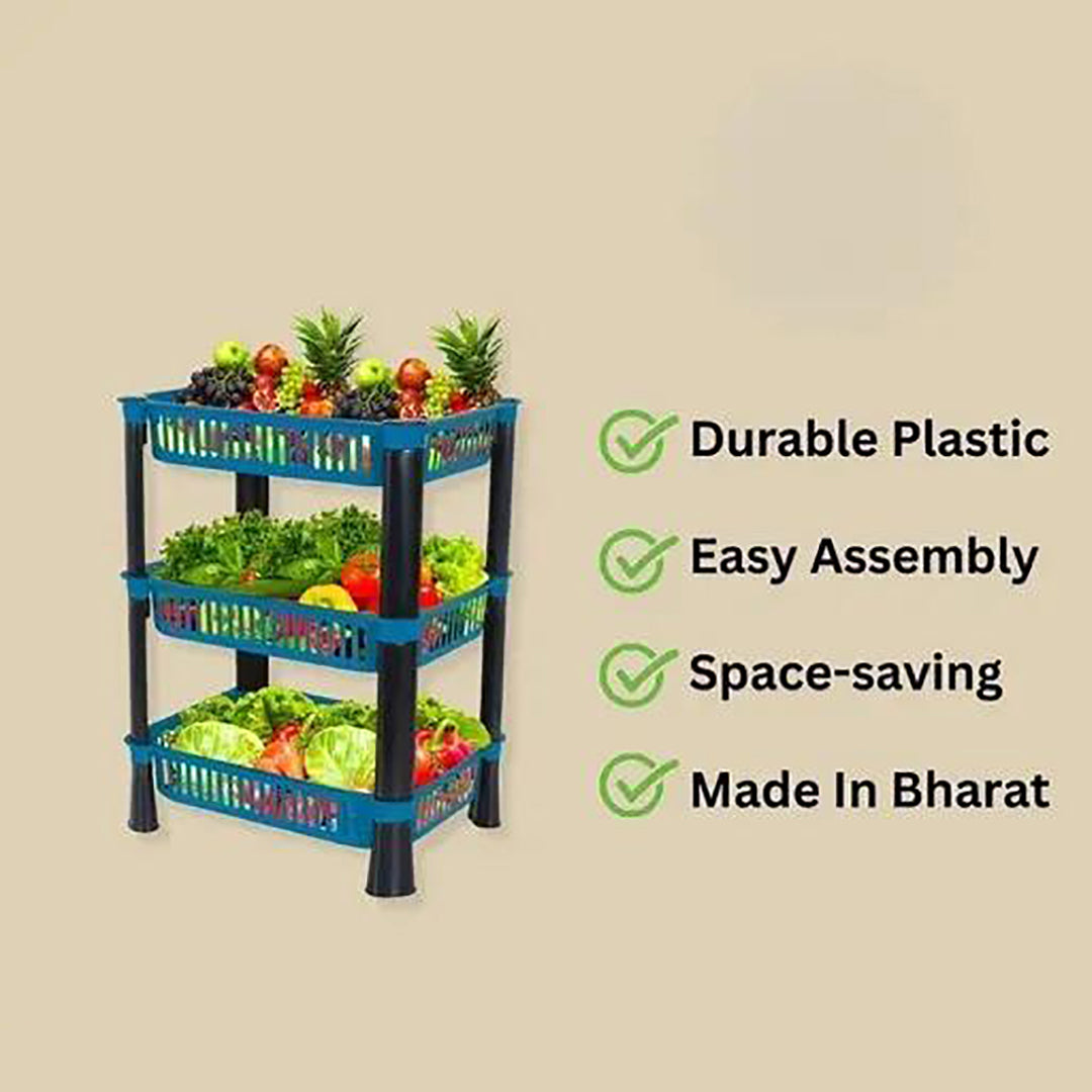 Plastic Vegetable Trolley Rack For Kitchen Storage Vegetable Organizer Vegetable Stand For Kitchen Basket Storage Racks 3 Layerblue Image 3