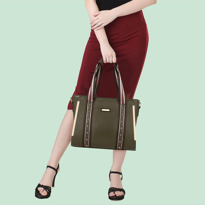 Handbag For Women And Girls Stylish Green PU Leather Bag Image 2