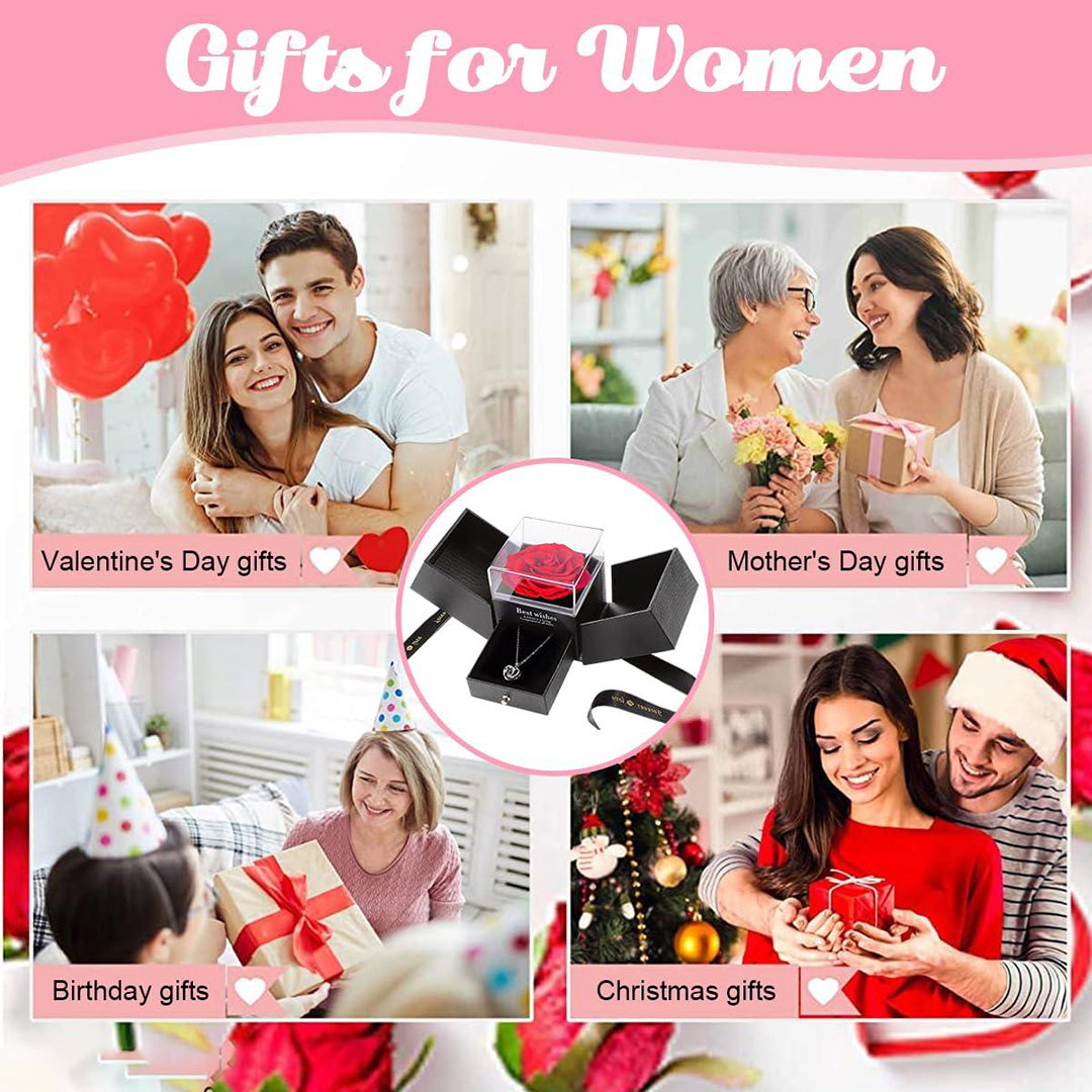 Gift For Wife Preserved Rose Flower With Heart Necklace Valentine Gift For Girlfriend Cute Birthday Gift For Wife Special Loveadult Image 4