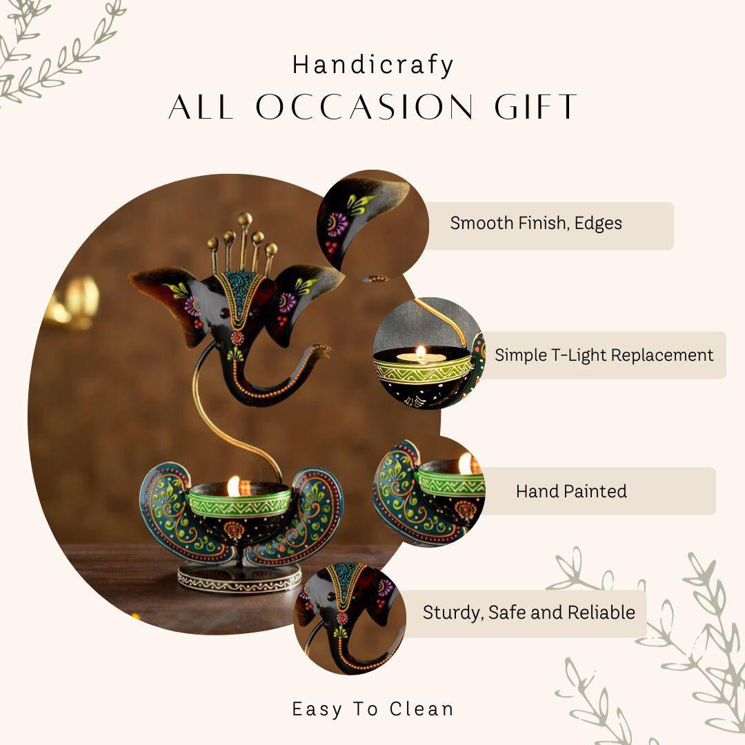 Handicrafy Vinayaka Ganesha Ji Iron Table Decorative Showpiece Tealight Candle Holder Diya Holder Loban Dhoop Incense Burner Image 2