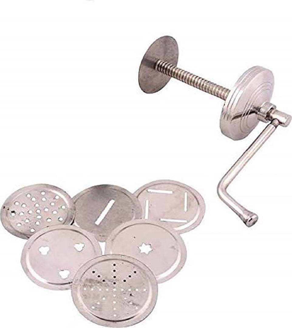 Stainless Steel Hand Press Sev Maker Noodle Maker With 6 Interchangeable Blades With This High Quality Stainless Steel Image 2