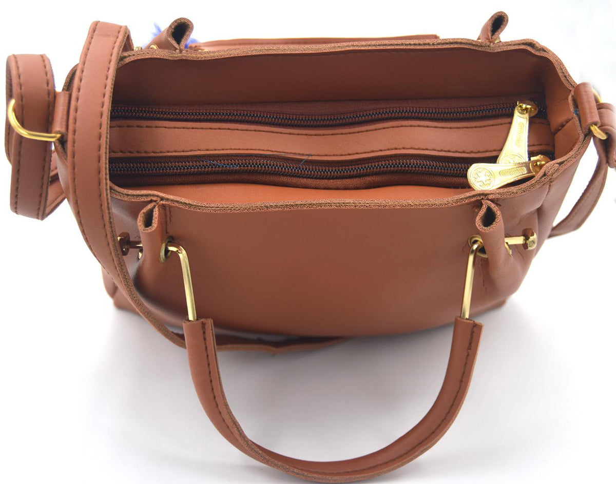 Handbag For Women And Girls Stylish Tan PU Leather Bag Image 4