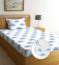Glace Cotton (60x90 Inch) Single Size Bedsheet With 1 Pillow Cover in White & Blue Color Image 1