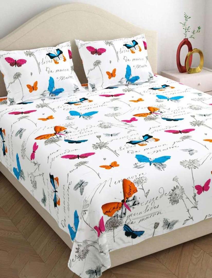 Cotton (90x90 Inch) Double Size Bedsheet With 2 Pillow Cover in Multicolor Image 1