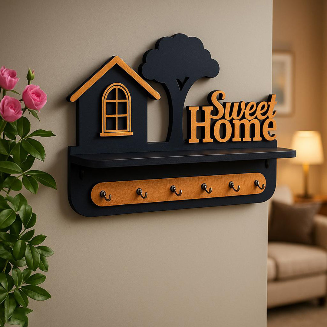 Wall Mounted Key Holder With 6 Stainless Hooks Wooden Home Design Key Organizer Image 2