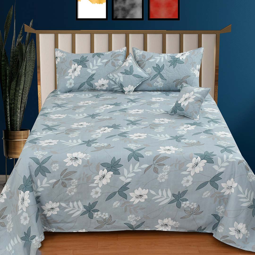 Quilted Fabric (90x100 Inch) Double Size Bedsheet With 2 Pillow Cover in Multicolor Image 3