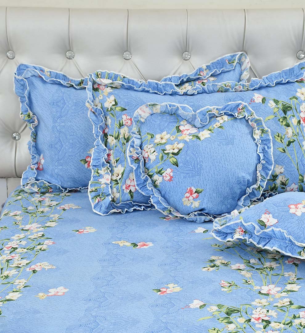 Cotton (90x100 Inch) Double Size Bedsheet With 2 Pillow Cover in Blue Color Image 2