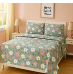 Cotton (78x72 Inch) Double Size Bedsheet With 2 Pillow Cover in Green Color Image 2