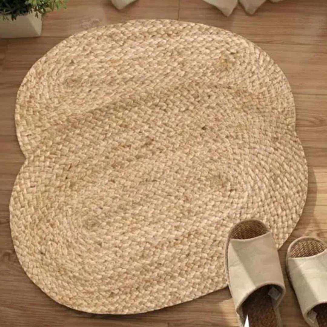Jute Anti-Slip Doormat for Home & Bathroom Entrance Beige Oval Mat (38x58 cm) Image 1