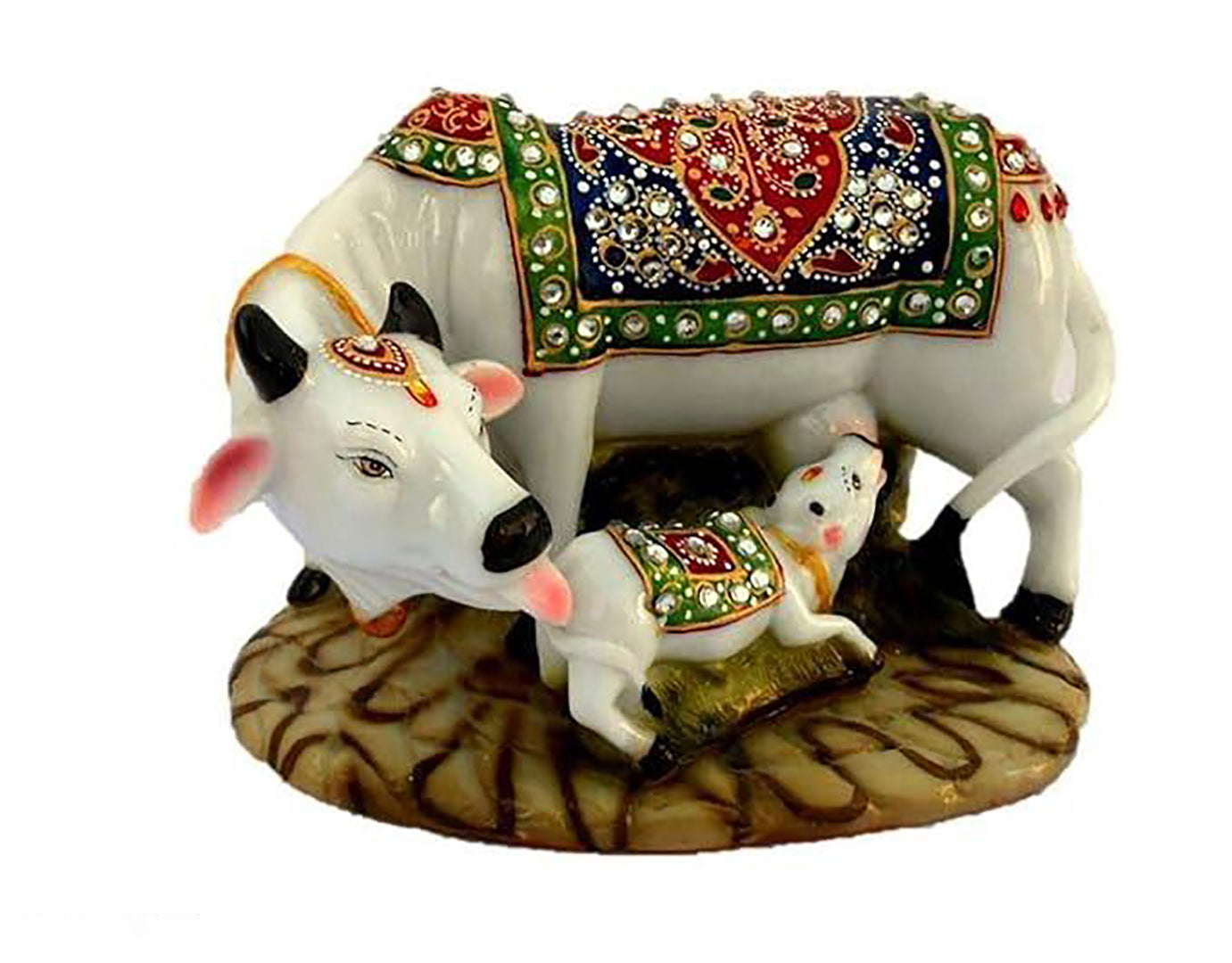Kamdhenu Cow And Calf Showpiece Good Luck Gift Handicraft Marble Dustpolyresin Decorative Statue 5X3X3 Inch Export Quality Image 2