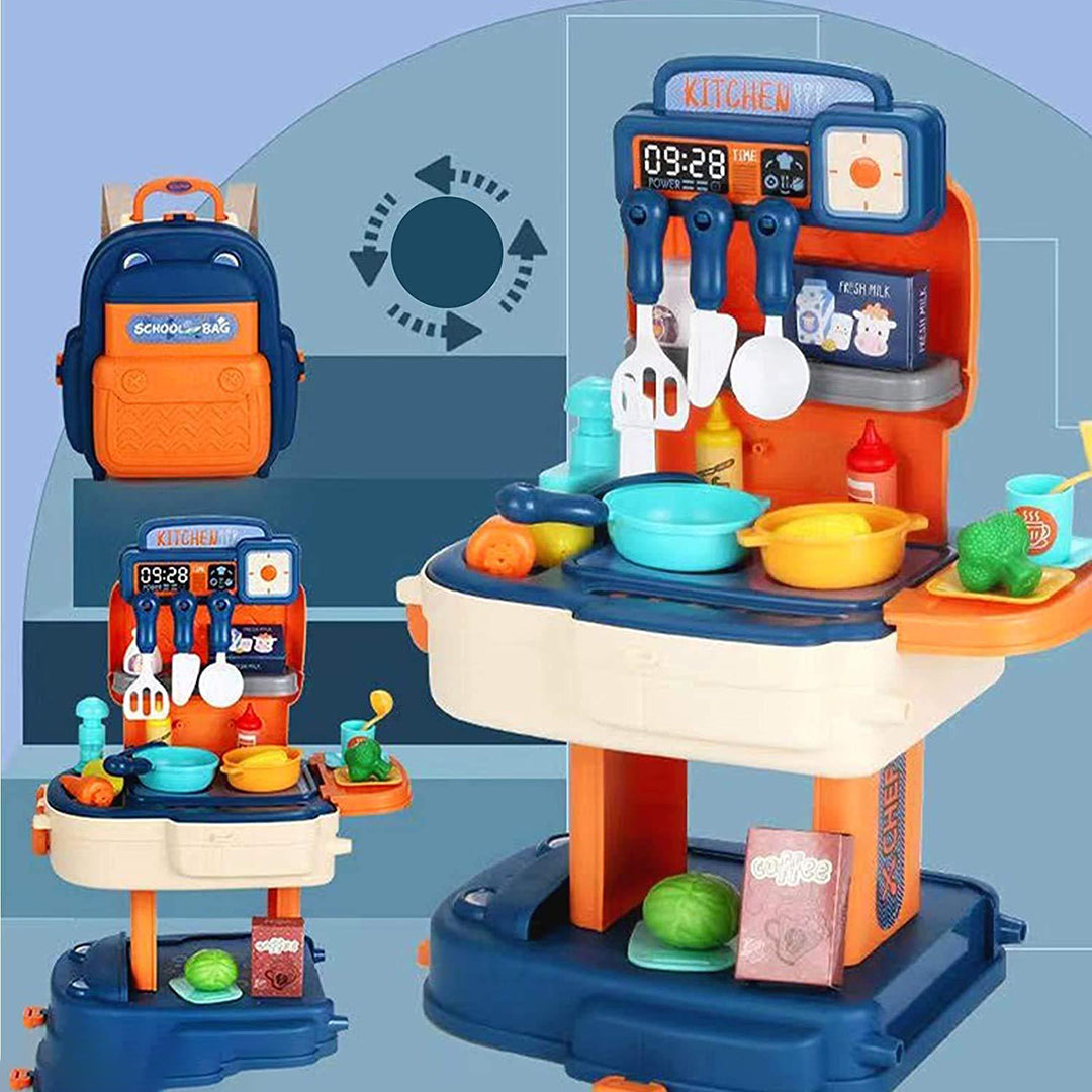 School Bag Kitchen Set For Kids Girl Kitchen With Suitcase Play Kitchen Set Blue Kids Kitchen Play Set Great Educational Toy Gifts For Girls Image 2