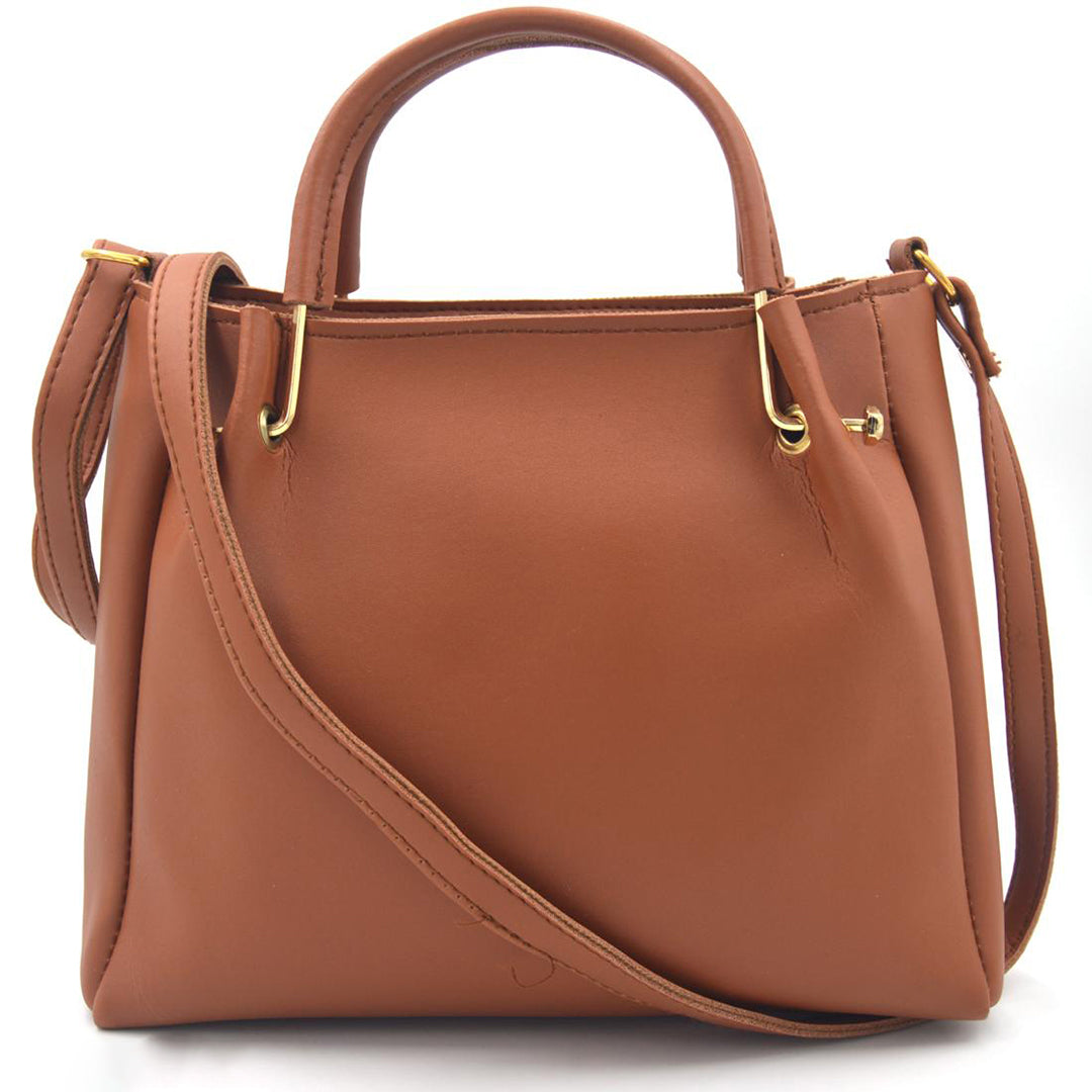 Handbag For Women And Girls Stylish Tan PU Leather Bag Image 3