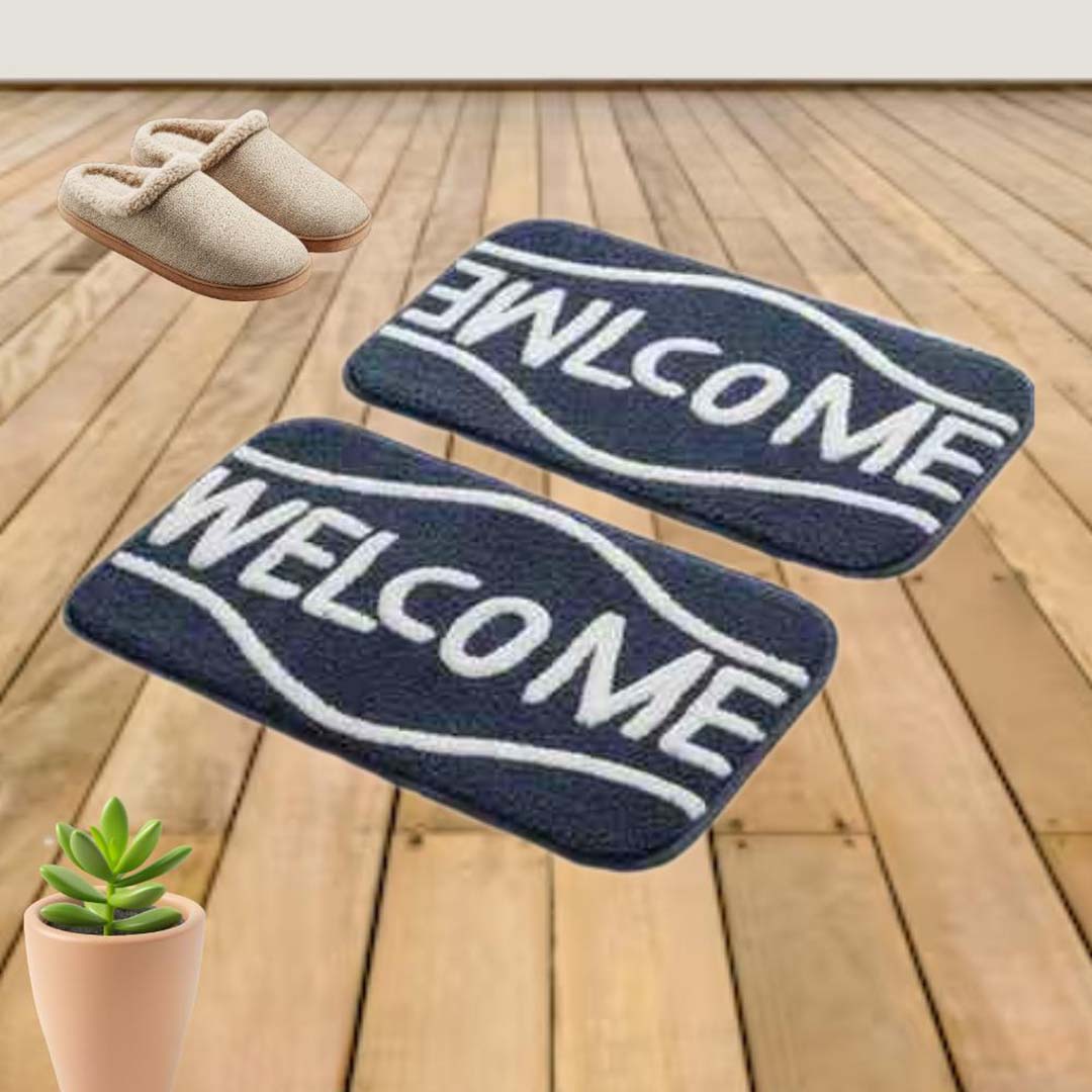Microfiber Anti-Slip Doormat for Home & Bathroom Entrance Grey Rectangular Mat (40x60 cm) 2 Pcs Image 1