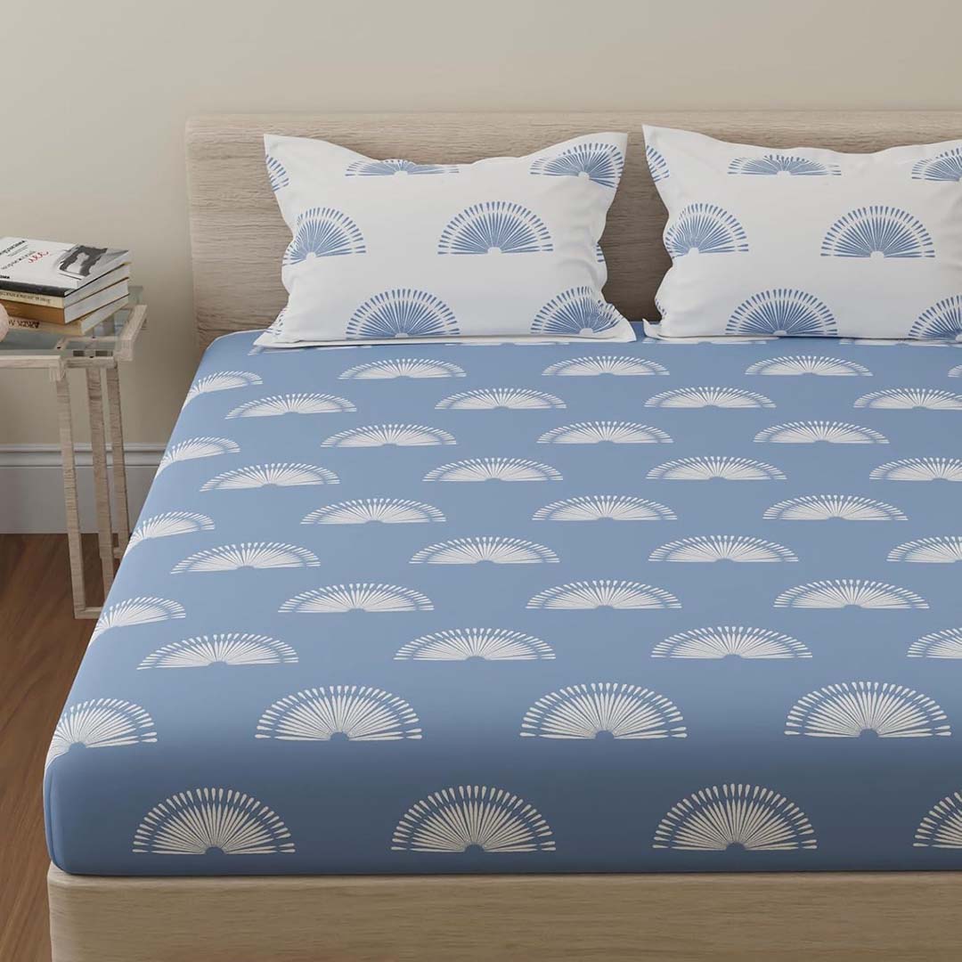 Cotton (90x100 Inch) Double Size Bedsheet With 2 Pillow Cover in Blue Color Image 2