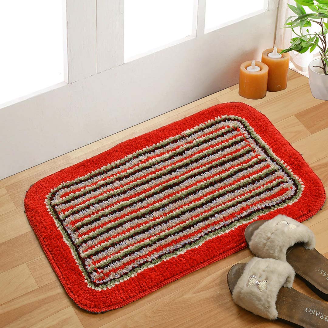 Microfiber Anti-Slip Doormat for Home & Bathroom Entrance Red Rectangular Mat (40x60 cm) 2 Pcs Image 2