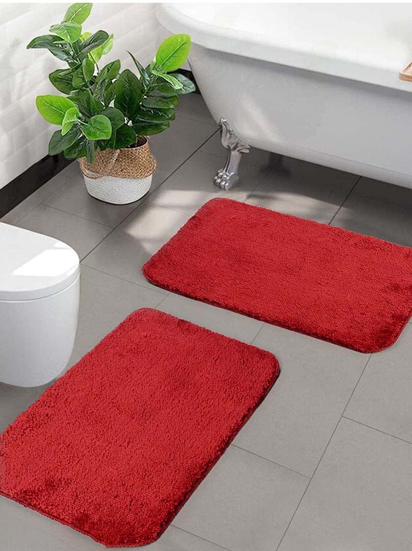 Latex Anti-Slip Doormat for Home & Bathroom Entrance Red Rectangular Mat (40x60 cm) 2 Pcs Image 3