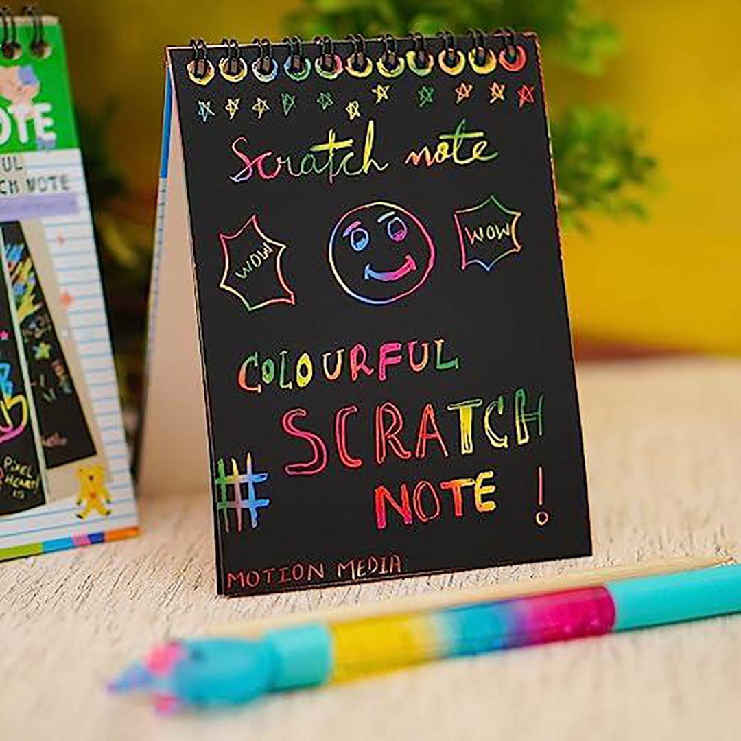 Small Rainbow Scratch Notebook Paper Magic Doodle Note Pad For Kids Arts Crafts Painting Sketching With Wooden Pencil Pack Of 3 Image 2