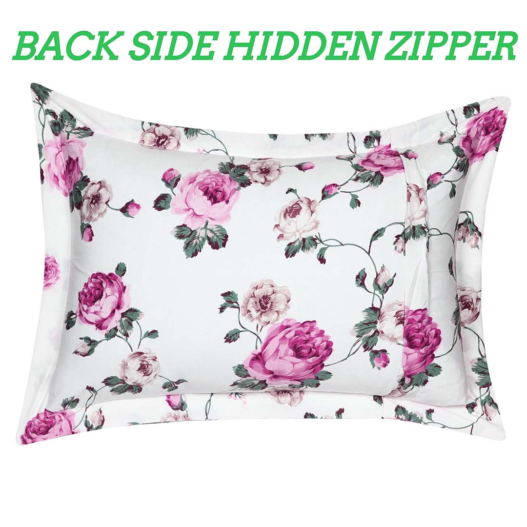 Polycotton (90x100 Inch) Double Size Bedsheet With 2 Pillow Cover in white & Pink Color Image 3