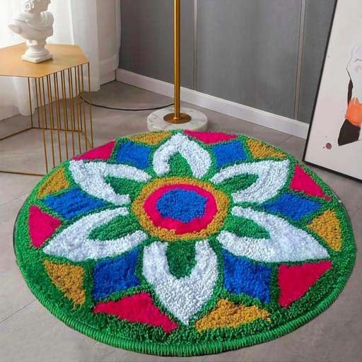 Microfiber Anti-Slip Doormat for Home & Bathroom Entrance Multicolor Round Mat (58 cm) Image 1