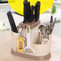 Plastic Cutlery Chopstick Holder Stand And Knife Organizer Drainer Basket Water Draining Tray For Small Kitchen Tool With 3 Hanging Hook Image 1