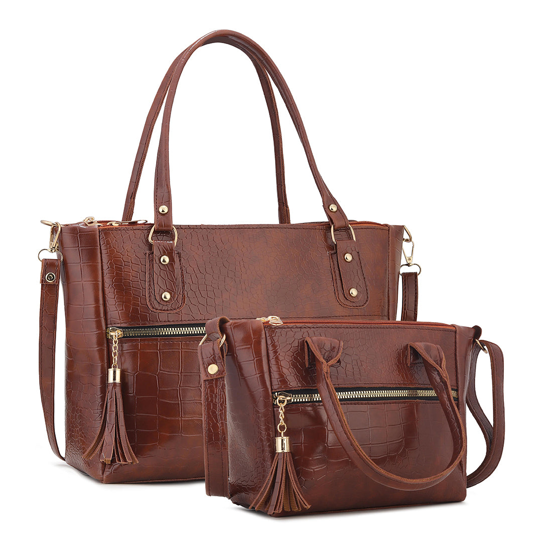 Handbag For Women And Girls Stylish Brown Faux Leather/Leatherette Bag Image 1