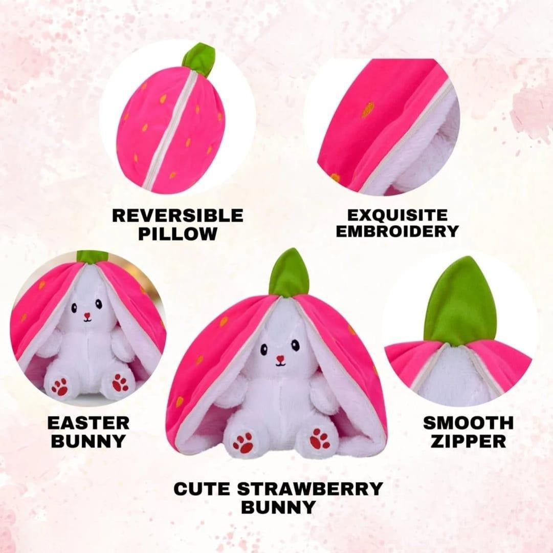 Strawberry Rabbit Plushie Cute Bunny Soft Toy Image 3