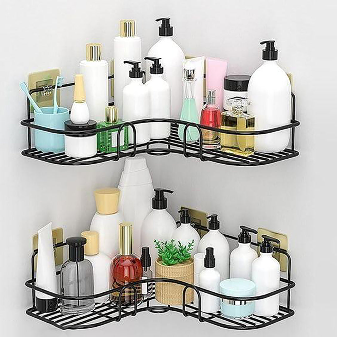 Pack Of 2 Self Adhesive Shelfstorage Organizer For Bathroom And Kitchen Corner Wall Mounted Rack Shelf Bathroom Accessories Storage Rack No Drilling Shelf Adhesive 8 And 9 Inchblack Image 3