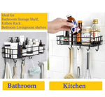 Metal Kitchen And Bathroom Rack Storage Shelves Shelf Organizer Storage Stainless Steel Wall Shelf With Towel Holder Black Bath Shelves Image 4
