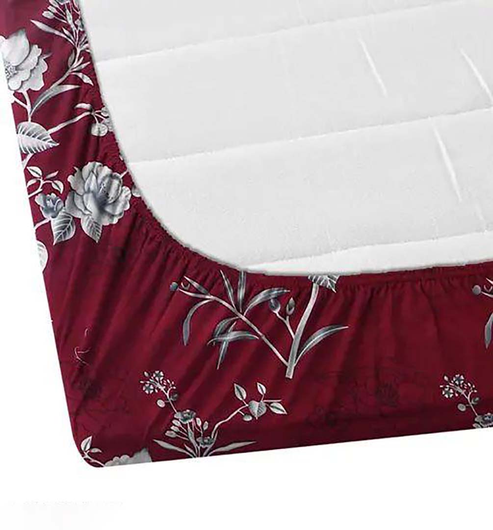 Glace Cotton (90x100 Inch) Double Size Bedsheet With 2 Pillow Cover in Mahroon Color Image 2