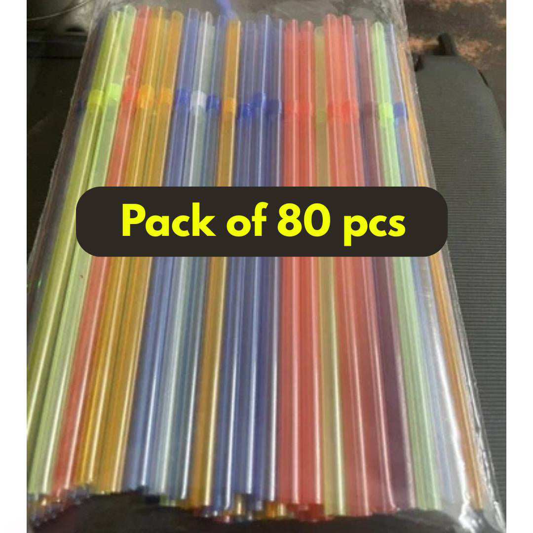 Pack Of 80 Pcs Flexible Bendable Drinking Straw Multicolor Image 2