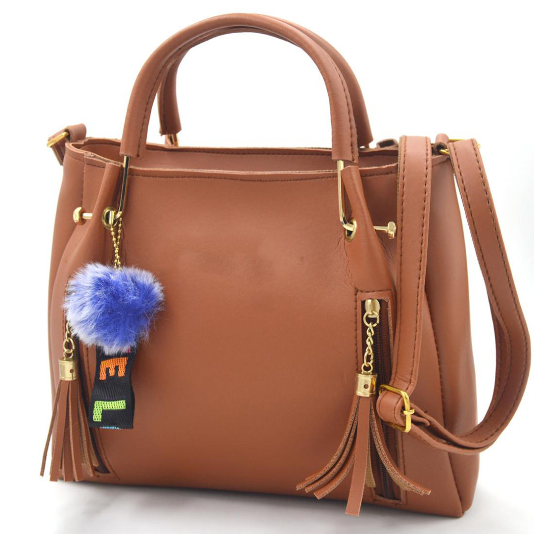 Handbag For Women And Girls Stylish Tan PU Leather Bag Image 2