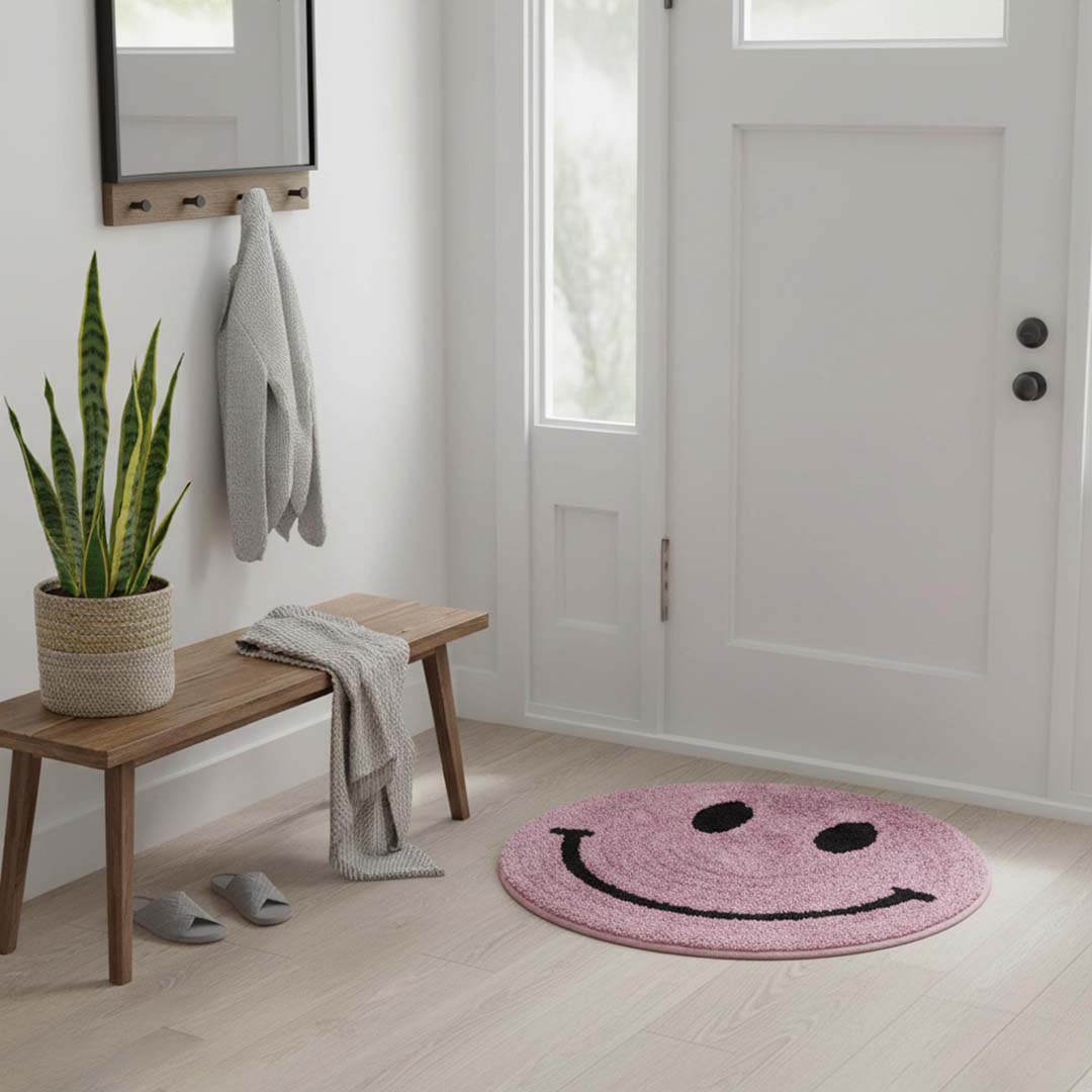 Microfiber Anti-Slip Doormat for Home & Bathroom Entrance Pink round Mat (21x21 Inch) Image 3